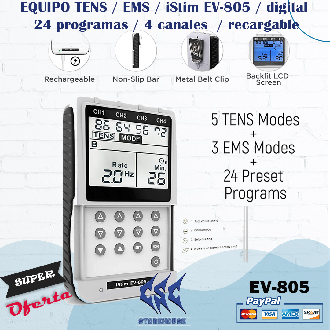 Electroestimulador TENS/EMS iSTIM EV-805 – CSC STOREHOUSE