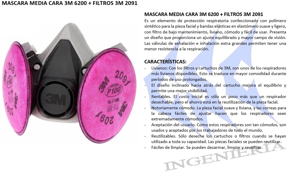 Máscara Media Cara (Respirador) 3M 6200 + Filtro 3M 2091 – CSC STOREHOUSE