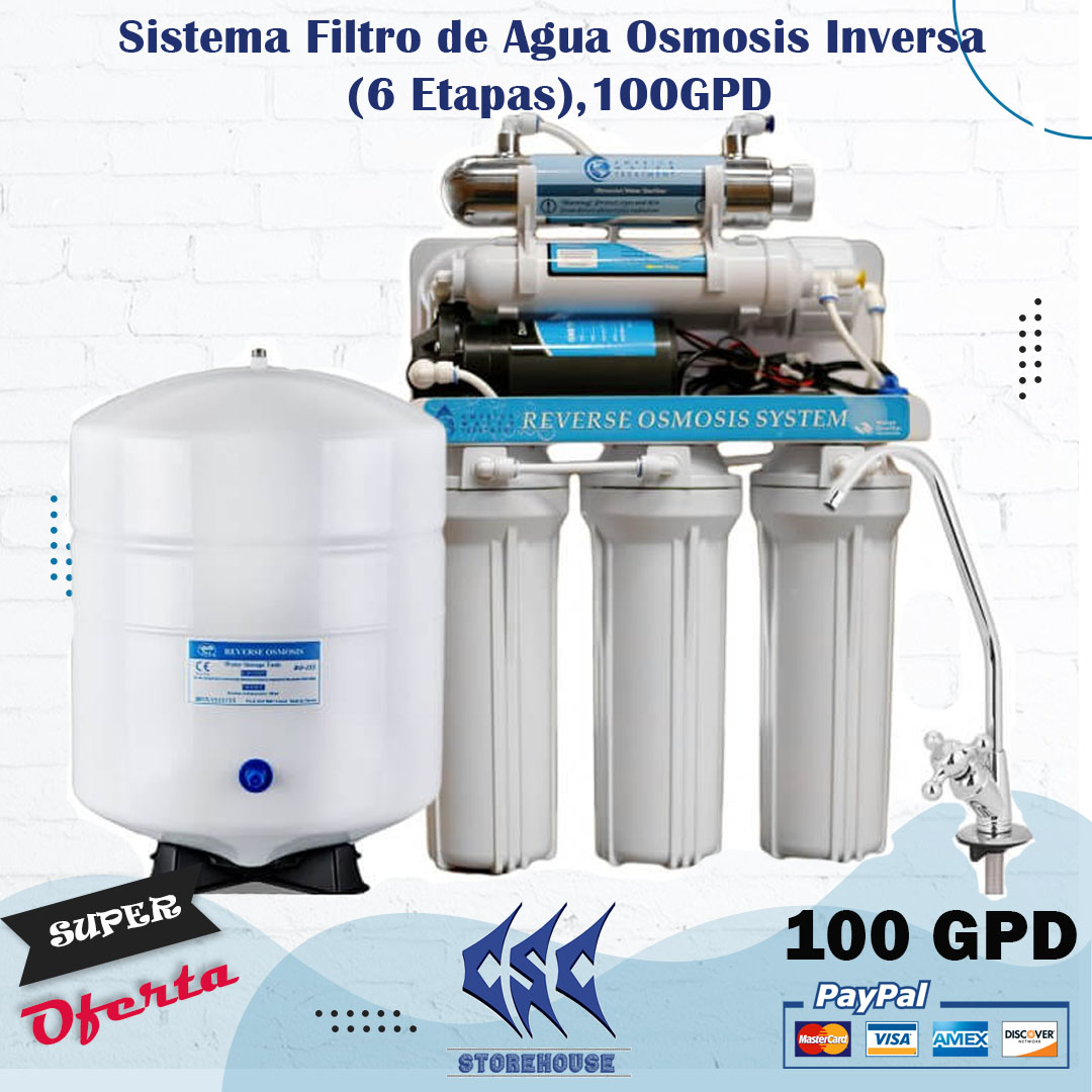 Sistema Purificador de Agua Osmosis Inversa (6 etapas) 100GPD – CSC  STOREHOUSE